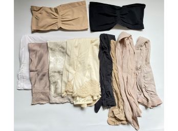 4 Vintage Slips Including Christian Dior, 4 Vintage Stockings & 2 Donna Karan Strapless Bras