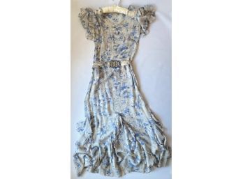 Vintage 1930s Hand Made Gown With Rhinestone Belt , Size Small