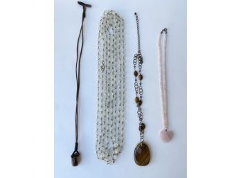 4 Necklaces, Natural Stone & 1 Extra Long Beaded Jewelry