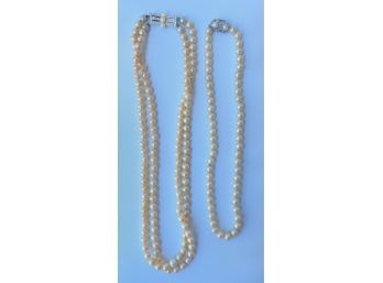 2 Vintage Faux Pearl Necklaces