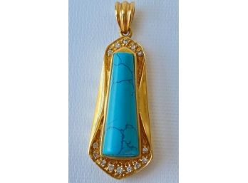 18 Karat Gold Pendant With Diamond Chips & Turquoise, Marked 750 Jewelry