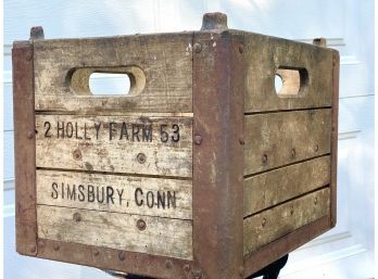 Antique Simsbury Metal And Wood Milk Crate