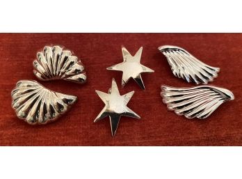 Vintage Lot Of 3 Retro 80s Pairs Earrings Starburst Wings Scalloped Silver & Sterling 925