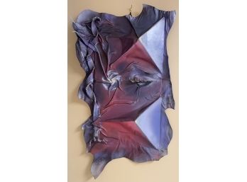 Original 1990s Abstract Leather Art Sculpture Lasocki 1993 Purples Reds Eye Of The Storm 37 In X 21 In