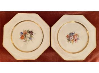 Vintage Lot Of 2 Floral Luncheon Plates Octagon Johnson Brothers England Gold Rim
