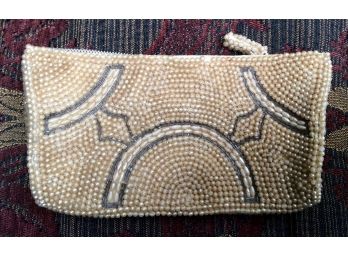 GLASS PEARL BEADED CLUTCH, Made In Japan By Le Jule, Satin Lined