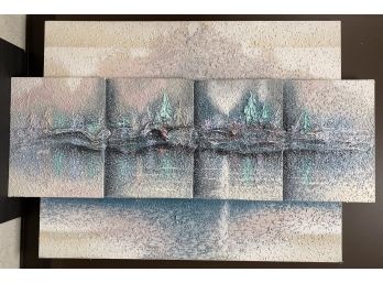 Vintage Retro 1980s Pastel Abstract Textured Art Landscape Trees Large 40 In X 60 In