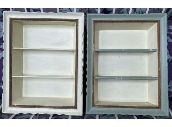 Vintage Wooden Pair Wall Three Shelves Shadow Box Picture Frame Neutral Green