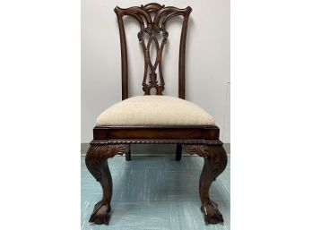 Contemporary Wood Chippendale Chair Off White Upholstered Seat Ball And Claw Feet