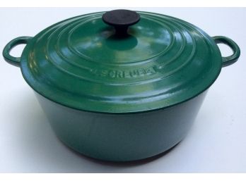 LE CREUSET EMERALD GREEN DUTCH OVEN: Two Handles, Number 28