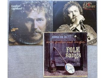 Vintage Lot Vinyl Records Gordon Lightfoot: Gords Gold & Dream Street Rose, Wandering Songs Folk Songs