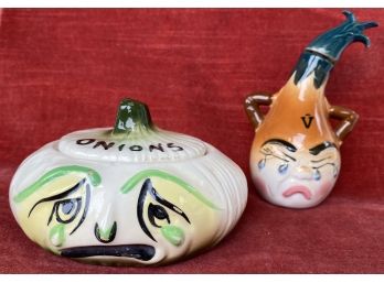 Vintage Mid-Century Whimsical Anthropomorphic Weeping Vinegar Cruet Crying Onions Lidded Serving Container
