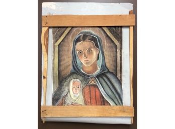 MADONNA & CHILD PASTEL DRAWING: Virgin Mary & Baby Jesus, Handcrafted  Natural Wood Frame