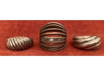 Vintage Lot Of 3 Silver Tone & Sterling Silver Chunky Rings Sizes 6, 10, 10.5