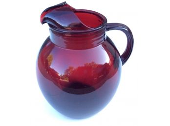 ROYAL RUBY RED PITCHER: 9 Inch Glass Upright Ball Pitcher, Vintage Anchor Hocking