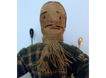PINCUSHION DOLL: Unusual Cloth Lady With Mustache, Vintage