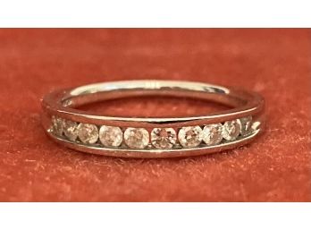 14K Karat White Gold Ring Band 10 Small Diamonds Wrapped Around Size 6