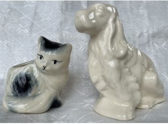 Vintage Mid-century Lot Figural Animal  Planters Black & White Cat White Spaniel Dog