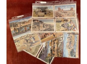 Vintage Lot Native American Linen Two Sided Images 32 Different - 4 Plastic Sheets