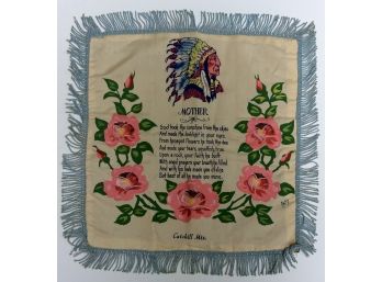 CATSKILL MOUNTAINS MOTHER PILLOW COVER Vintage, Native American Indian Chief, Hand Painted Signed By Artist