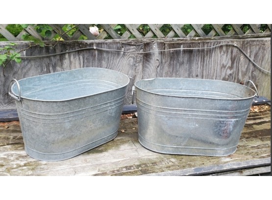 Two Large Galvanized Steel Wash Tubs / Pet Baths!