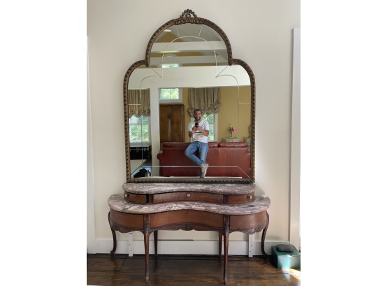 Antique Large Victorian Style Vanity And Mirror With Lovely Marble Landings
