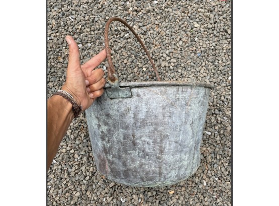 Beautifully Aged Vintage Copper Bucket With Hand Forged Iron Handle