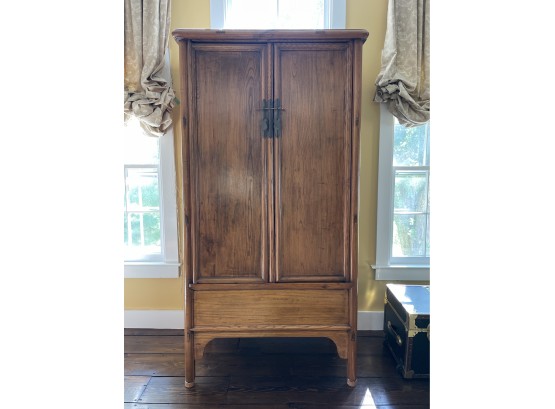 Beautiful Vintage Solid Wood Oak Armoire With Brass Accents