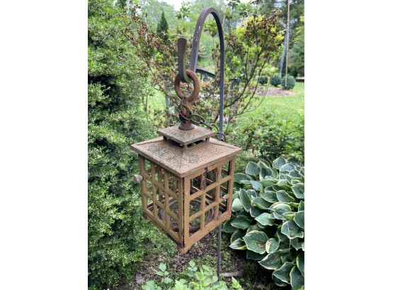 Lovely Vintage Hanging Bronze Lantern With Chain And Hook