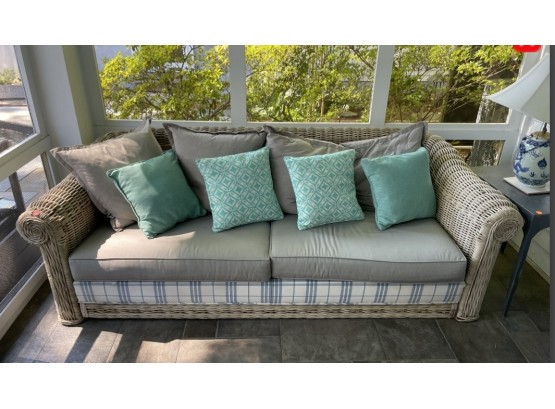 ' Exceptional Screened- In Porch / Lanai Living Area Wicker Sofa With Cushions & Pillows
