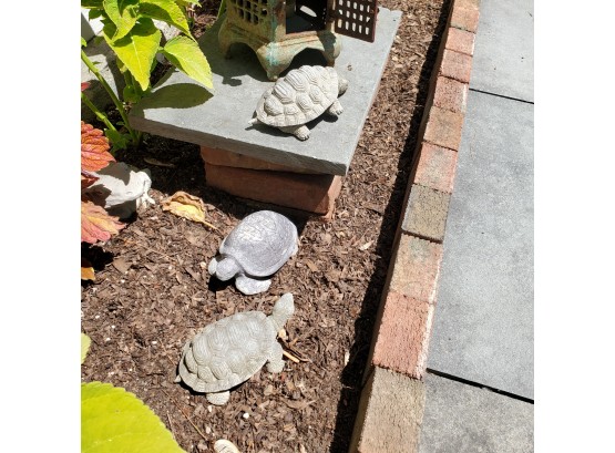 Three Vintage Garden Turtles - Stone Or Composite