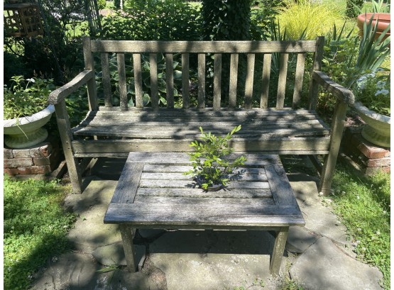 Gorgeous Weathered Teak Garden Bench And Coffee Table Set