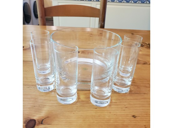 Williams Sonoma Glass 6 Vodka Shot Glasses & Ice Chilling Bowl. Made In Poland