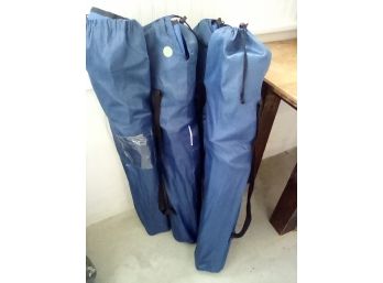 Four Folding Camp Chairs With Storage Sleeves -Blue Nylon With Metal Frames