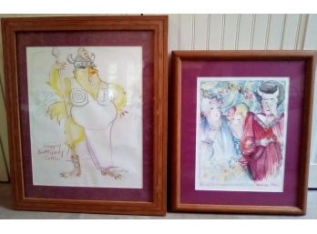 Two Fabulous Framed Cartoons, Pencil Signed By Artists. 1 Hand Drawn Original Art & 1 Print Signed By Artist