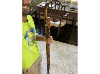 Beautifully Ornately Carved Tribal Walking Hiking Ceremonial Stick Club