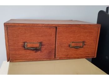 Vintage Two Drawer Large - File Card Catalog Wood Cabinet - With A Lovely Stained Patina