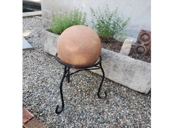 Large Terra Cotta Ball On Iron Stand Garden Ornament