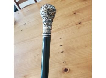 Walking Stick With An Ornate Silver Plated Knob Handle