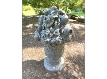 Lovely Fiberglass Urn With Faux Flowers 30 Inch Tall