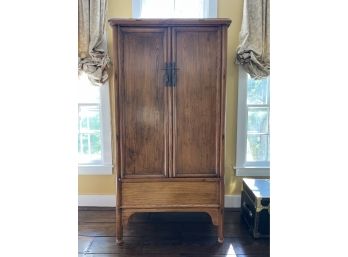 Beautiful Vintage Solid Wood Oak Armoire With Brass Accents