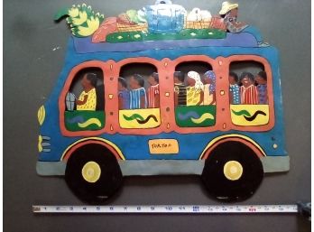 Riding The Tap Tap Bus Metal Wall Sculpture - Recalls Haiti In 1970s - Hand Crafted & Painted