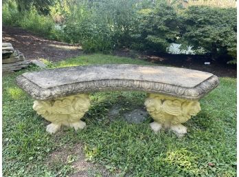 Curved Concrete Garden Bench With Lion Supports