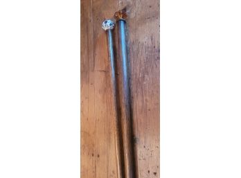 Two Handmade Walking Sticks With Eye Capturing Hand Holds