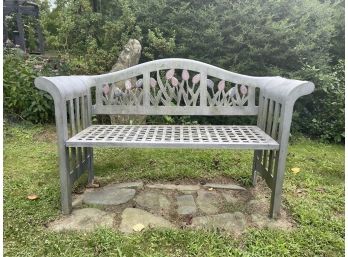 Wonderful Large Garden Bench Sturdy Cast Aluminum With A Colorful Floral Backdrop