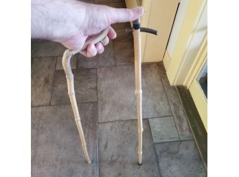 Pair Of Vintage Hand Made Bamboo Walking Sticks