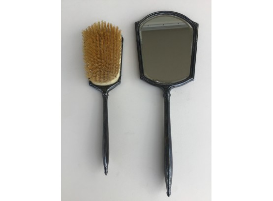 Sterling Silver Vanity Set, Mirror And Hairbrush, Monogrammed C