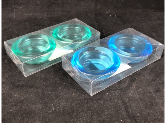 Blue And Teal Glass Candle Holders