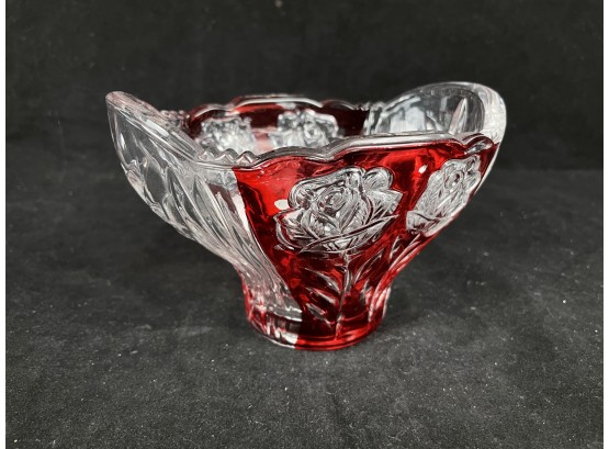 Red And Clear Rose Glass Bowl
