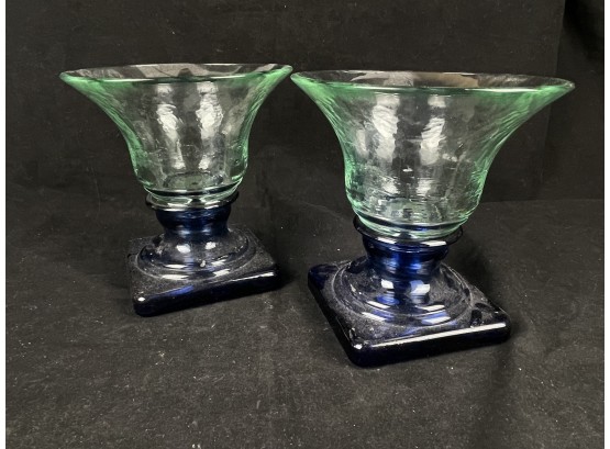 Green And Blue Glass Candle Holders